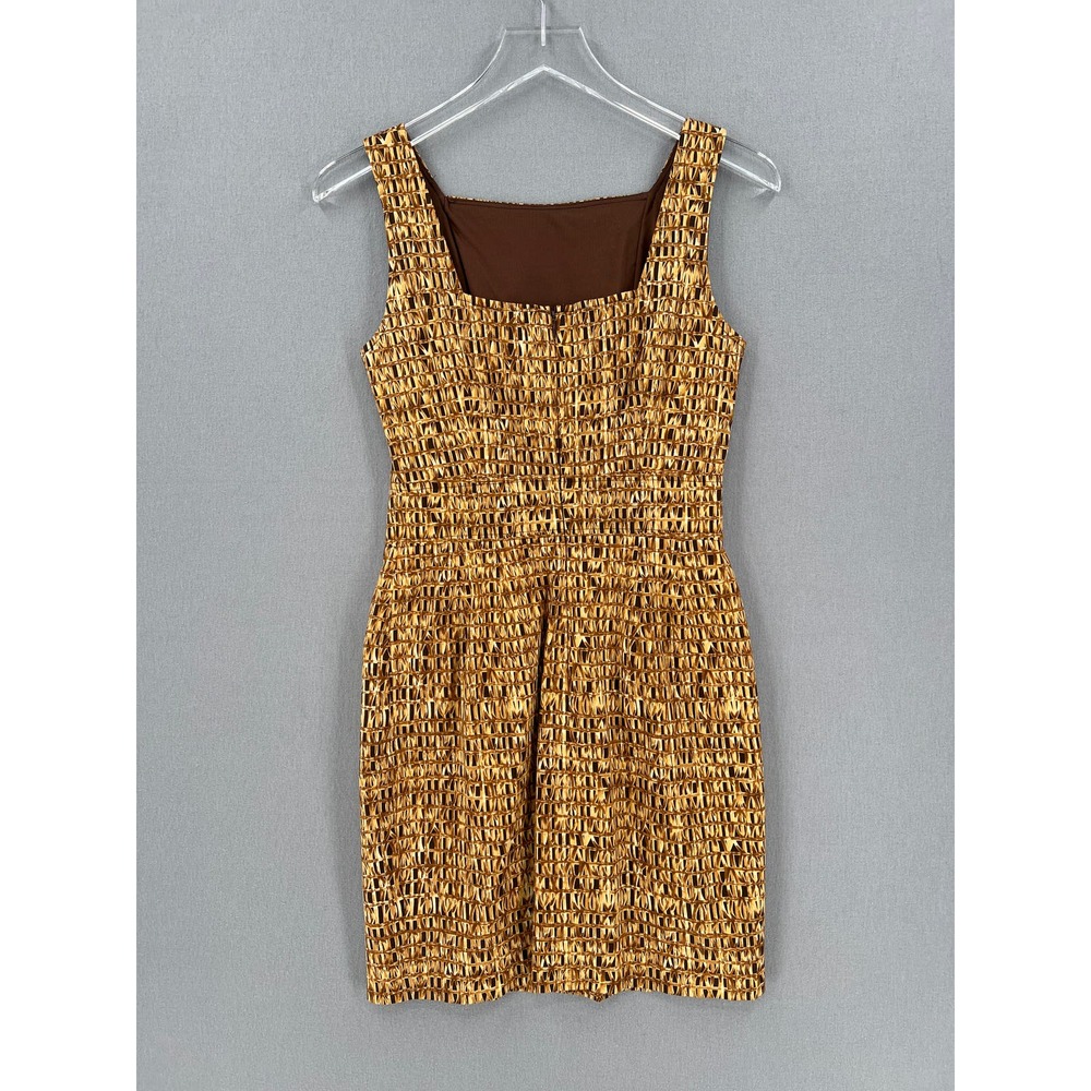 CHETTA B Vintage Dress Womens 4 Tan Brown Cotton Square Neck Sleeveless Sheath - Picture 8 of 16